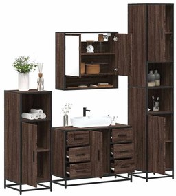 vidaXL Set de mobilier de baie din 4 piese din lemn de stejar maro