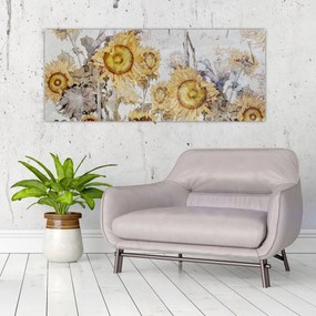 Tablou - Floarea-soarelui pe perete (120x50 cm)