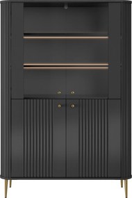 Vitrină cu patru uși Vesper 103 cm - negru / picioare aurii