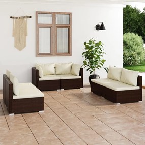3102210 vidaXL Set mobilier de grădină cu perne, 6 piese, maro, poliratan