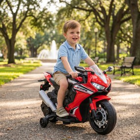 HOMCOM Motocicleta Electrică Copii 6V pentru Copii 3-5 Ani - 30 kg, 3 km/h, Roți și Muzică, 90x44x52 cm, Roșie | Aosom Romania