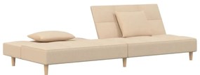 Canapea extensibila cu 2 locuri, cu 2 perne, crem, textil Crem, Fara suport de picioare