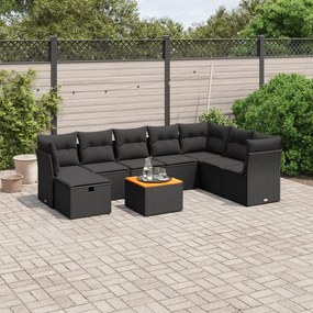 3264758 vidaXL Set mobilier de grădină cu perne, 9 piese, negru, poliratan