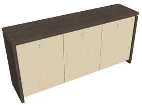 Dulap mic Verno 188 x 46 x 90 cm, uși de sticlă, stejar antracit / vanilie