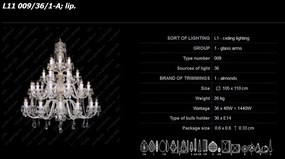 Lustra 36 brate cristal Bohemia L11 009/36/1-A; lip.