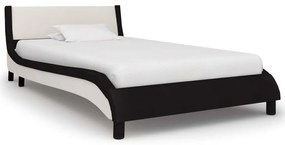 280362 vidaXL Cadru de pat cu LED, negru și alb, 90 x 200 cm, piele ecologică