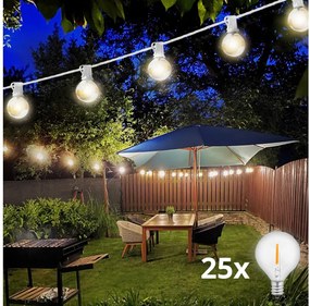 Brilagi GIRLANDA – ghirlandă LED decorativă pentru exterior, 25 x E12, 20 m, cablu alb, IP44, lumină albă caldă