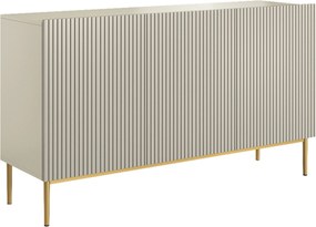 Comodă Nicole 150 cm cu trei uși, fronturi riflate - casmir / picioare aurii