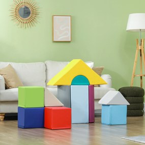 HOMCOM Set de Construcții Moi pentru Copii 1-3 Ani cu 11 Forme, 25x25x50 cm, Multicolor | Aosom Romania