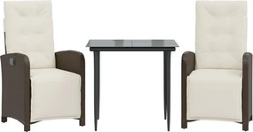 vidaXL Set bistro cu perne, 3 piese, maro, poliratan