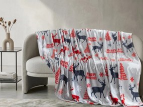 Patura de Craciun din microplus MERRY CHRISTMAS DEER gri Dimensiune: 200 x 220 cm