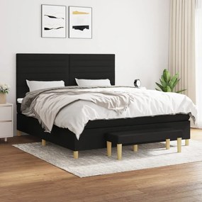 Pat box spring cu saltea, negru, 180x200 cm, catifea Negru, 180 x 200 cm, Benzi orizontale