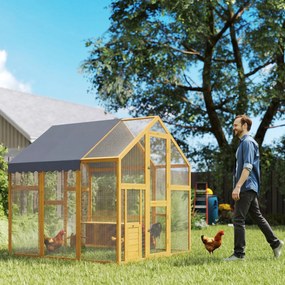 PawHut Coteț pentru găini 3,07 m² tarc exterior din lemn cu husă impermeabilă, încuietoare de siguranță, pentru 6-8 găini 1,7 x 1,8 x 1,8 m | Aosom Romania
