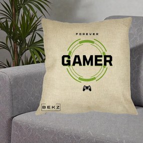 Perna Personalizata Forever Gamer, 40x40 cm, Crem, Husa Detasabila, Perna Inclusa, BEKZ®