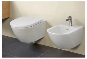 Pachet vas WC rimless suspendat + bideu suspendat, Villeroy&amp;Boch Subway 3.0, cu capac WC slim cu inchidere lenta