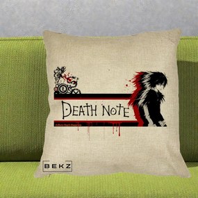 Perna Personalizata Death Note L Lawliet Rosu-Negru, 40x40 cm, Crem, Husa Detasabila, Perna Inclusa, BEKZ®
