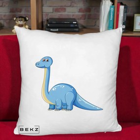 Perna Personalizata Brontosaur Albastru, 40x40 cm, Alb Pufos, Husa Detasabila, Perna Inclusa, BEKZ®