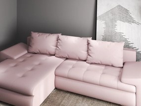 Colțar extensibil dumonde cu ladă de depozitare si sezut confortabil din spuma high-density, Leonardo Enjoy Roz 260x185 cm