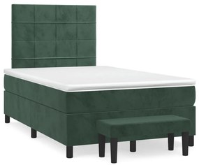 vidaXL Pat box spring cu saltea, verde închis, 120x190 cm, catifea