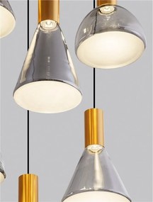 Lustra moderna cu 5 pendule LED, Metal, Sticla, Fumuriu, Voi