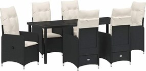 vidaXL Set de masă pentru grădină cu pernă 7 pcs Negru poliratan