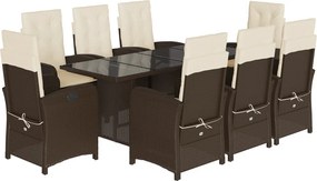 vidaXL Set mobilier de grădină cu perne, 9 piese, maro, poliratan