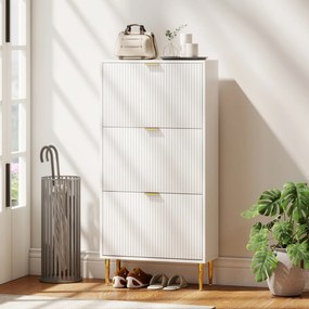 HOMCOM Dulap de pantofi pentru 18 perechi de pantofi cu 3 sertare rabatabile Alb | Aosom Romania