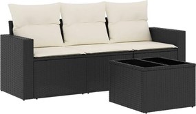 vidaXL Set mobilier de grădină cu perne, 4 piese, negru, poliratan