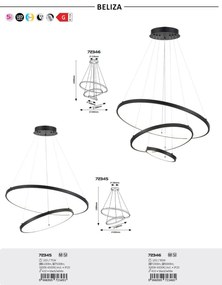 Lustra LED cu telecomanda cu 3 inele metal negru Beliza