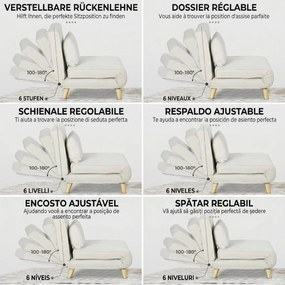 HOMCOM Fotoliu Pat Individual 2 în 1 cu Spătar Reglabil pe 6 Nivele și Pernă, Canapea Pat Individuală, 72x78x79 cm, Bej | Aosom Romania