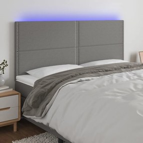3122291 vidaXL Tăblie de pat cu LED, gri închis, 160x5x118/128 cm, textil