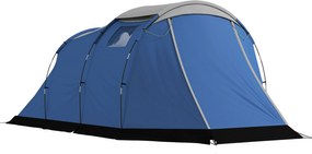 Outsunny Cort de camping tunel pentru 4 persoane impermeabil 3000mm dublu strat anti-condensație înălțime 190cm Albastru închis | Aosom Romania