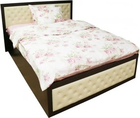 Pat Torino 140x200 cm cu somiera metalica rabatabila si lada, Wenge / Piele ecologica bej