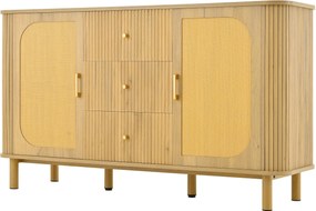 Comodă cu uși din ratan, design curbat, 140x40x80 cm, Culoare naturală