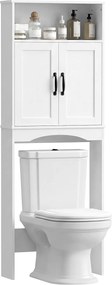 HOMCOM Dulap peste WC Mobilier de baie cu 2 uși cu închidere silențioasă Raft deschis 64x21x173,5 cm Alb | Aosom Romania