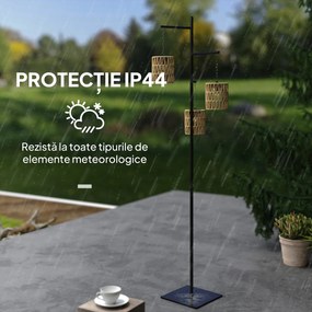 Outsunny Lampă de Exterior Solară cu 3 Lumini în Stil Boho cu Bază Pătrată, 45x45x178 cm, Negru | Aosom Romania