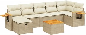 vidaXL Set canapele de grădină, 8 piese, cu perne, bej, poliratan