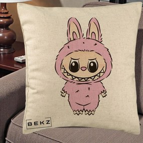 Perna Personalizata Labubu Mov Pastel, 40x40 cm, Bej, Husa Detasabila, Perna Inclusa, BEKZ®