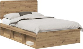 vidaXL Cadru de pat Stejar artizanal 135 x 190 cm Lemn de pin masiv