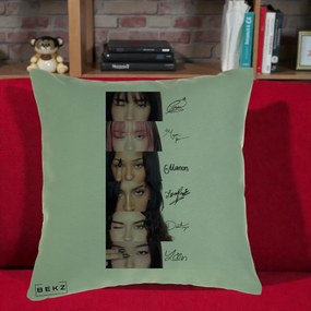 Perna Personalizata K-pop KATSEYE Semnaturi fara Foto, 40x40 cm, Verde, Husa Detasabila, Perna Inclusa, BEKZ®