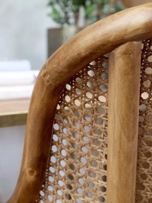 Scaun de birou, din lemn de mesteacan si rattan, cu spatar inalt, natur, cu aspect vintage