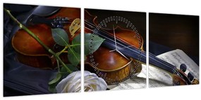 Tablou - Trandafiri și vioară (cu ceas) (90x30 cm)
