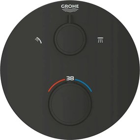 Baterie dus incastrata cu termostat Grohe Grohtherm 2 iesiri negru mat rotund