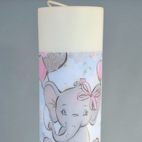 Lumanare Botez Elefant cu roz 7 cm, 60 cm