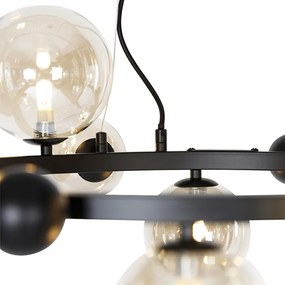 Lampă suspendată Art Deco neagră cu sticlă chihlimbar cu 12 lumini - David