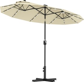 Outsunny Umbrelă Dublă Înclinabilă cu Manivelă, Lumini LED, Bază în Cruce şi Orificii de Ventilaţie, 295x150 cm, Alb Crem | Aosom Romania