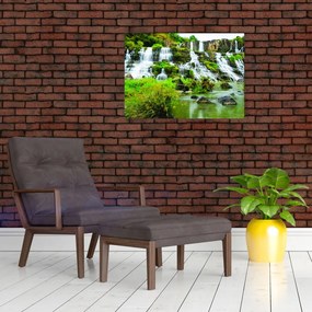 Tablou pe sticlă - cascade cu plante (70x50 cm)