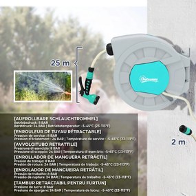 Outsunny Tambur Furtun de Grădină Retractabil, Rotativ la 180° și Sistem de Blocare, 55x20x42 cm, Gri | Aosom Romania