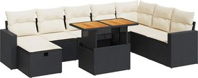 vidaXL Set mobilier grădină perne 9 piese negru poliratan/lemn acacia