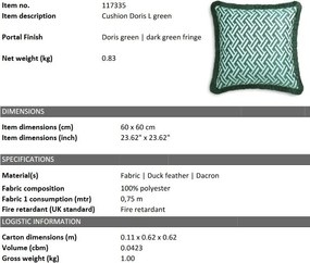 Perna decorativa design LUX Doris L verde, 60x60cm